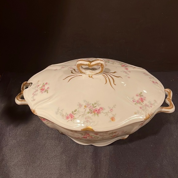 C. Ahernfeldt, Pink Floral With Green Leaves Pattern, Limoges: Large Tureen - Picture 2 of 10